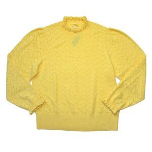 NWT J.Crew Cashmere Pointelle Mockneck in Lemon Cake Yellow Sweater XXL